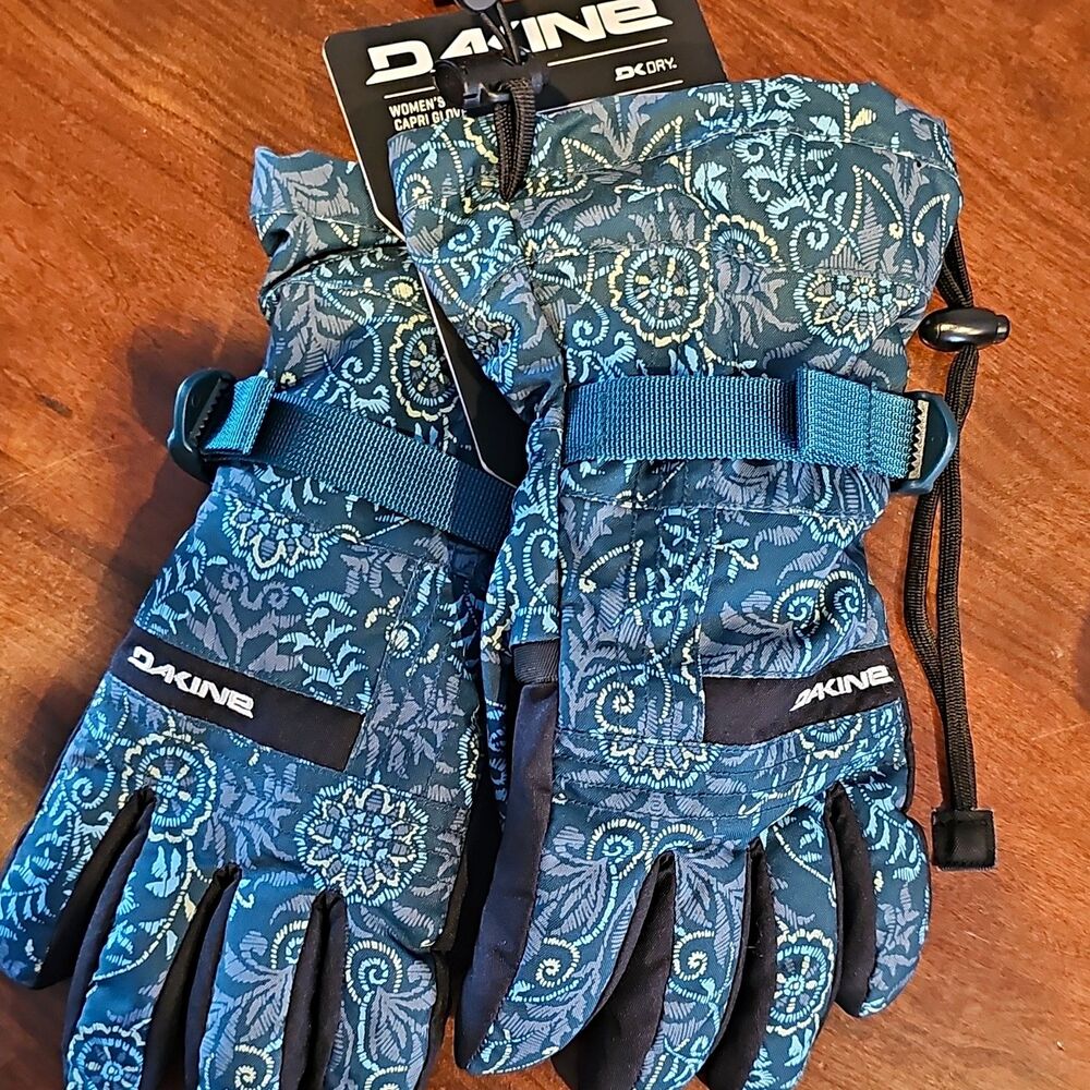 Dakine Women's Capri Gloves M Blue Floral Waterproof Breathable Ski Snowboard